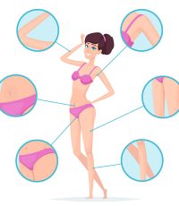 Woman depilation. Female body hair removal armpits and waxing vector cartoon infographics. Illustration depilation skin, perfect skincare and clear